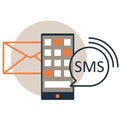 SMS, email notification for smartphone vector icon, flat line style Royalty Free Stock Photo