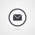 Sms grey symbol. Isolated envelope in circle logo. Vector mail icon illustration