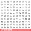 100 sms icons set, outline style Royalty Free Stock Photo