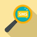 Sms magnify glass icon, flat style Royalty Free Stock Photo