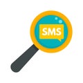 Sms magnify glass icon, flat style Royalty Free Stock Photo