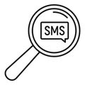 Sms magnify glass icon, outline style Royalty Free Stock Photo