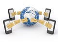 Sms messages, mobile phone and earth. SMS voting Royalty Free Stock Photo