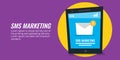 Sms marketing - mobile email marketing - notification. Flat design vector banner.