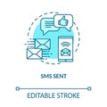Sms sent turquoise concept icon. Online contact. Chat with messages. Internet mobile access. Roaming idea thin line