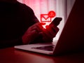 SMS spam and fake text message phishing from scammer concept. SMS hacked warning alert, Email random sending in mobile phone by