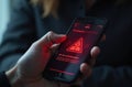 SMS spam, fake text message from scammer concept. System hacked red warning alert