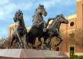 `SMU Mustangs`, a bronze sculpture by artist Miley Frost ont he campus of Southern Methodist University in Dallas, Texas Royalty Free Stock Photo