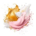 Smudge paint blot splash , isolated on white background, blush pink, salmon and white