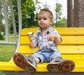 Smudgy funny boy eating ice-cream Royalty Free Stock Photo