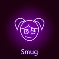 smug girl face icon in neon style. Element of emotions for mobile concept and web apps illustration. Signs and symbols can be used Royalty Free Stock Photo