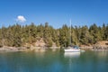 Sail boat with blue sky backgrounds at Smuggler Cove Marine Provincial Park