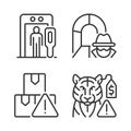 Smugglers activities prevention linear icons set