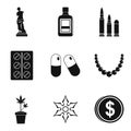 Smuggling goods icons set, simple style