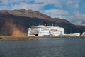 Smyril Line cruise ship and cargo ferry boat just arrived to Iceland, Seydisfjordur, Iceland, summer