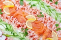 Swedish sandwich like cake or sandwich torte is a dish with seafood ingredients like salmon, shrimps and prawns Royalty Free Stock Photo