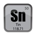Sn element tile. Tin name display. Vector number 50. Atomic 118.71 mass. Royalty Free Stock Photo