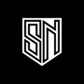 SN Logo monogram shield geometric black line inside white shield color design