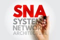 SNA Systems Network Architecture handwritten on virtual surface. IT infrastructure and data communication concept highlighting Royalty Free Stock Photo