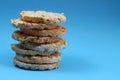Diet crisp round bread. Rice biscuit texture stacked