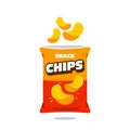 Snack chips bag plastic packaging design illustration icon for food and beverage business, potato snack branding element logo Royalty Free Stock Photo