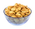 Snack crackers in blue bowl Royalty Free Stock Photo