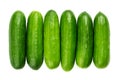 Snack cucumbers in a row, young cucumber fruits in wooden bowl Royalty Free Stock Photo