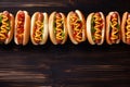 bun dog meat background food bread sausage hot fast sauce american. Generative AI. Royalty Free Stock Photo