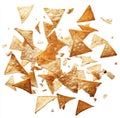 The snack food known as nachos consists of triangular tortilla chips that are falling in an image Royalty Free Stock Photo