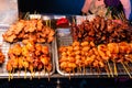 Snack and fried chicken stall at a market in Asia Royalty Free Stock Photo