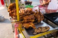 Snack and fried chicken stall at a market in Asia Royalty Free Stock Photo