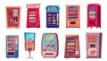 Snack machine. Cartoon vending machine with sweets, soda and coffee, cartoon vending machine with snacks for sale