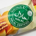 Snack package featuring a halal certification symbol from MUIS (Majlis Ugama Islam Royalty Free Stock Photo