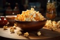 Snack perfection the table graced with a bowl of popcorn