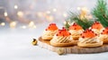 Snack Plate. Holiday Table. Salmon and Red Caviar Canapes . Sandwiches with Salmon and Red Caviar. Royalty Free Stock Photo