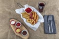 Snack platter - French fries,  spring rolls, fried sausage, chicken nugget, Turkish pastry, onion rings, potato croquette on plate Royalty Free Stock Photo
