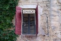 Snack sign text in old building vintage retro Royalty Free Stock Photo