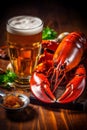 seafood crab background food crayfish animal glass crawfish snack red beer. Generative AI.
