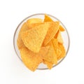 Snack to beer. Nachos in glass plate isolated on white background Royalty Free Stock Photo