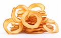 Snacking on Wholesome Dried Apple Rings Isolated on White Background