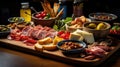 Snacks with cod fish in tapas bar in Spain, traditional Spanish food