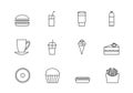 Snacks desserts and beverage outline icon set