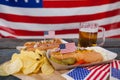 Snacks and drink decorated with 4th july theme Royalty Free Stock Photo