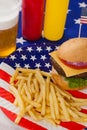 Snacks and drink decorated with 4th july theme Royalty Free Stock Photo