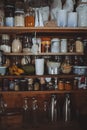 Snacks and ingredients in glass containers on a shelf