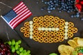 Snacks out for american super bowl watching party top view Royalty Free Stock Photo