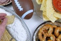 Snacks for watching a football game. Great for Super Bowl or Playoff themed projects. Royalty Free Stock Photo