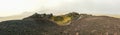 Snaefellsness national park in Iceland panorama from top of volcano during foggy day black and red rock