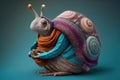 snail in boho clothes doing yoga, created with Generative AI technology