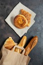 Snail bun, croissants and baguette